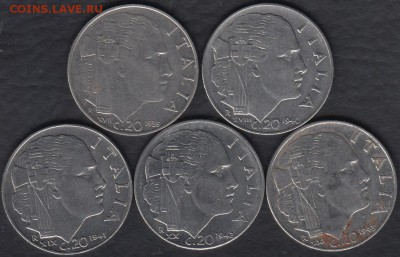 Италия 20 чентезимо 1939-1943 5 монет до 12.12.2014 22-00 - Италия 20 чентезимо 1939-1943 а