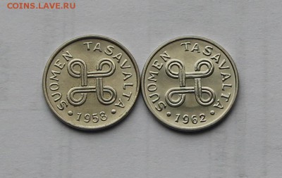 2 монеты 1 марка Финляндия 1958, 1962 UNC до 15.12 - фин 04