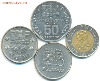 4 крупные португальские монеты 1974-1990; до 12.12_22.30мск - 8871