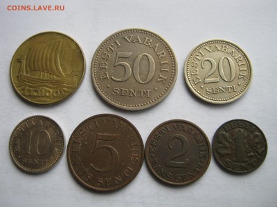 ЭСТОНИЯ 1 крона, 1, 2, 5, 10, 20, 50 сенти 1929-1936. - Изображение 281
