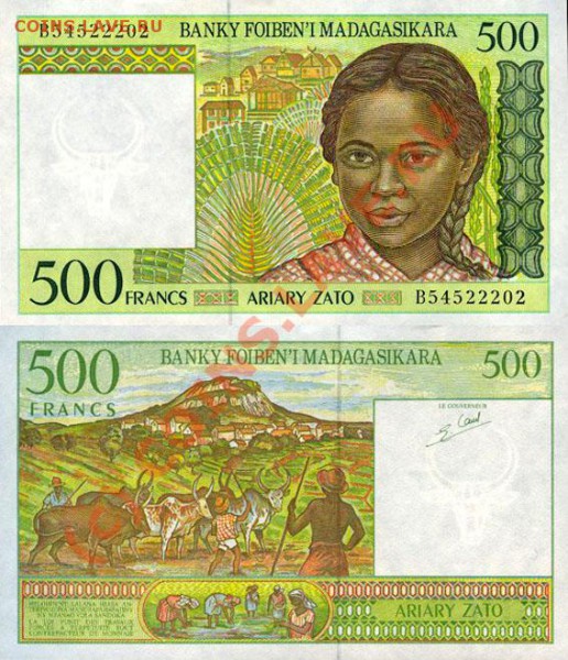 Животные на банкнотах - madagascar_500fr