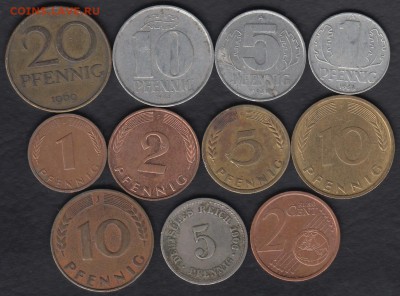 Германия 11 монет 1-20 пфеннигов до 21.12.2014 22-00 - Германия а