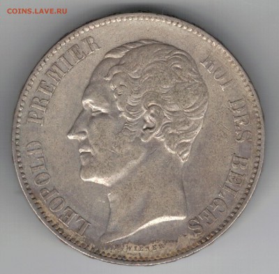 Ag БЕЛЬГИЯ 5 ФРАНКОВ 1851 ДО 25.12.14 В 22.00МСК (А529) - 5-б