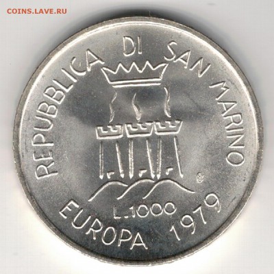 Ag САН-МАРИНО 1000 ЛИР 1979 ЕВРОСОЮЗ 25.12 В 22Ч (А560) - 5-см1000л79