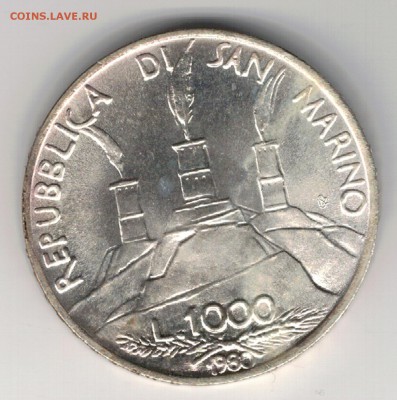 Ag САН-МАРИНО 1000 ЛИР 1980 СВ.БЕНЕДИКТ 25.12 В 22Ч (А561) - 5-см1000л80