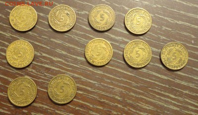 ГЕРМАНИЯ - 5 пф. 1924-36 10 штук без повторов  30.12, 22.00 - Германия 5 пфеннигов набор 10 шт.- 2