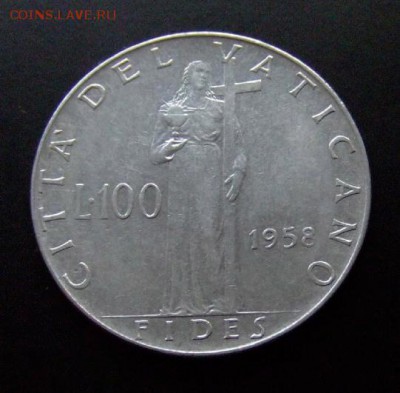 3 - Ватикан 100 лир (1958) «Фидес – богиня согласия» Р