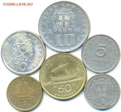 6 хороших греческих портретных монет 1954-2000; 28.12_22.12 - 8870