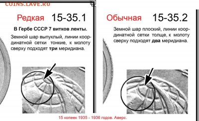 15 копеек 1936 разновид - 15 копеек 1935-36 аверс