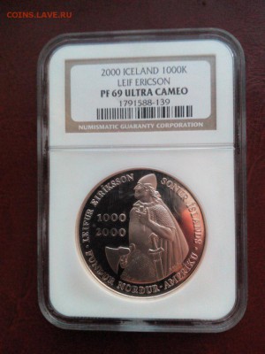 Исландия 1000 крон 2000 Лиф Эрикссон Ag 0,900 (на оценку) - NTK88Z-KizM