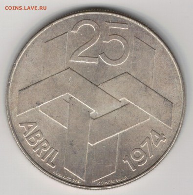 Ag ПОРТУГАЛИЯ 250 ЭСКУДО 1976 РЕВОЛЮЦИЯ 08.01 В 22.00 (А602) - 5-пор250