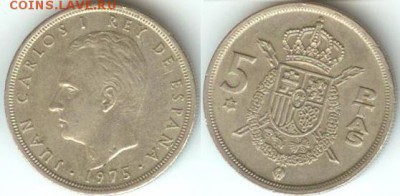 Испания 5 песет 1975, до 21.00 мск 11.01.2015 - Испания 5 песет 1975
