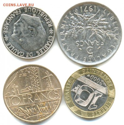 4 отличные французские монеты 1971-2000; до 05.01_22.24мск - 9114