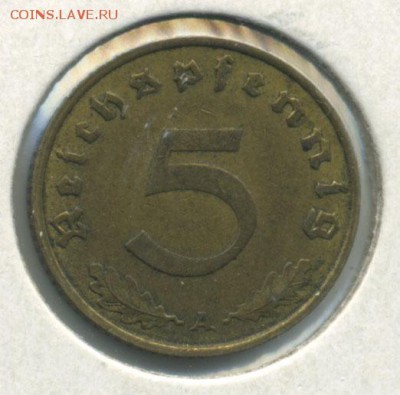 III Рейх 5 рейхпфенингов 1938A до 13.01.2015 в 22:00 Москве - 5RP1938A