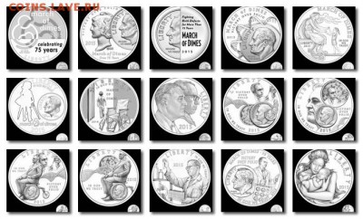 монеты США (вроде как небольшой каталог всех монет США) - 2015-March-of-Dimes-Silver-Dollar-Designs