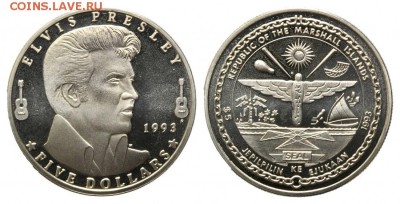 Marshall Islands, Elvis Presley, 5 Dollars 1993 - Элвис Пресли монета 2