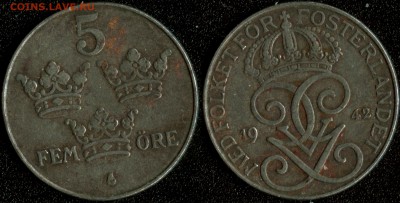 Швеция 5 оре 1942 (железо) до 22:00мск 14.01.15 - Швеция 5-1942