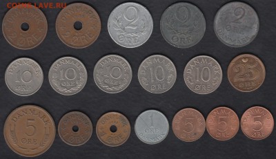 Дания 1-25 эре 1927-1994 18 монет до 09.01.2015 21-00 - Дания 18 монет а