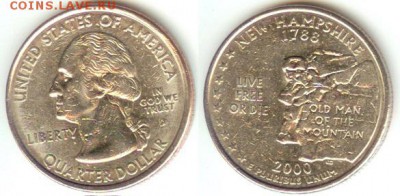 США- 25 центов-2000г- NEW HAMPSHIRE-D, до 21.00мск 16.01.15 - США- 25 центов-2000г- NEW HAMPSHIRE-D