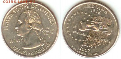 США- 25 центов-2002г- INDIANA-P , до 21.00мск16.01.15 - США- 25 центов-2002г- INDIANA-P