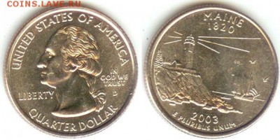 США- 25 центов-2003г-MAINE- D, до 21.00мск 16.01.2015 - США- 25 центов-2003г-MAINE- D.