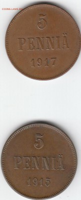 5 пенни.Рус.фин.2шт.1915-1917г.12.01.2015г.21ч.00мин.мск - 15