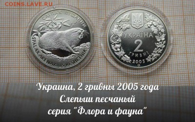Украина, 2 гривны 2005г. Слепыш песчаный. До 12.01. в 22:00 - Слепыш