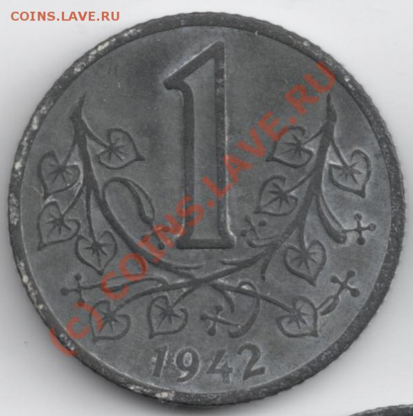 1 крона 1942 Богемия и Моравия до 22-00 19.05 - 1 42 богемия