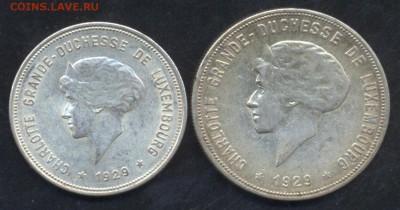 Люксембург 5 и 10 франков 1929 г. Оценка. - Люкс.