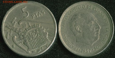 Испания 5 песет 1957 до 22:00мск 22.01.15 - Испания 5 песет 1957