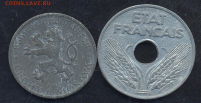 Чехия и Моравия 50 хеллеров 1943 г. Франция 20 сантимов 194 - Оценка 1