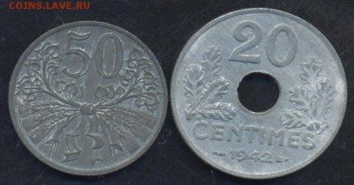 Чехия и Моравия 50 хеллеров 1943 г. Франция 20 сантимов 194 - Оценка