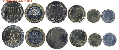 Чили набор 6 монет, цена Фикс - чили