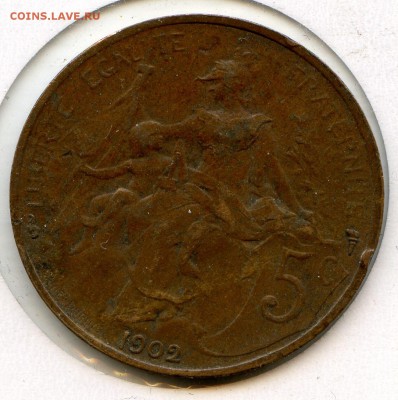 ФРАНЦИЯ. 1902 год. 5 сантимос. XF до 24.01 в 20.30 - CoinsWorldSUperCollection056