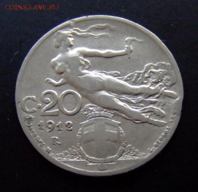 3 - Италия 20 чентезимо (1912) «Парящая древнеримская богиня» Р