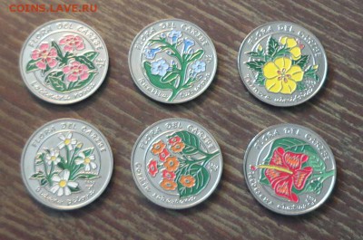 КУБА - 1 песо ЦВЕТЫ цветной наб. 6 шт. до 27.01, 22.00 - Куба цветы набор 6 шт. 1