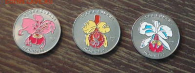 КУБА - 1 песо ОРХИДЕИ цветные наб. 3 шт. до 27.01, 22.00 - Куба орхидеи набор 3 шт. 1