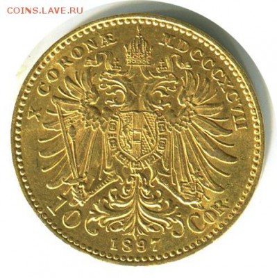 10 корона, Австро-Венгрия, 1897, Франц Иосиф, золото 3,38 гр - lot-163095-1