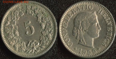 Швейцария 5 раппенов 1955 до 22:00мск 26.01.15 - Швейцария 5 раппенов 1955