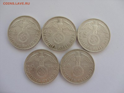 2 марки 1937 D. 5 штук. Германия. - Аук 2 марки 1937 D 5 шт - 1.JPG