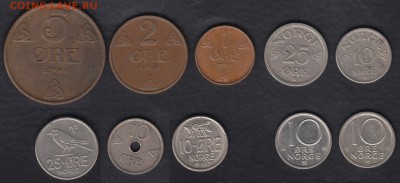 Норвегия 1 - 25 эре 1926-1986 10 монет до 27.01.2015 21-00 - Норвегия 10 монет а