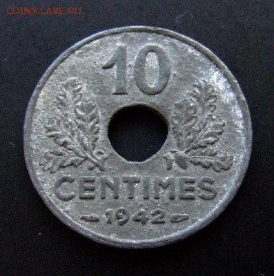 3 - Франция 10 сантимов (1942) «Режим Виши» цинк Р