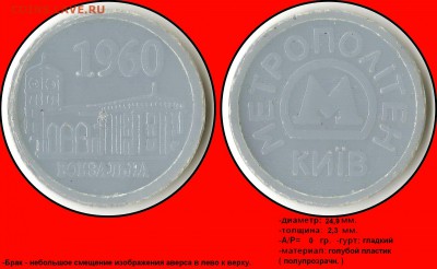 Браки на жетонах метро - Вокзальна 1960 - Метрополітен Київ (голубой пластик) (брак смещение)