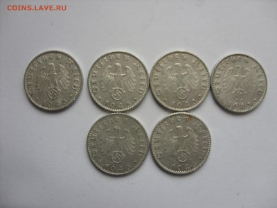 50 пфеннигов 1943 B (4 шт) и D (2 шт). Германия. - 50 пф 1943 B и D 6 шт - 2.JPG