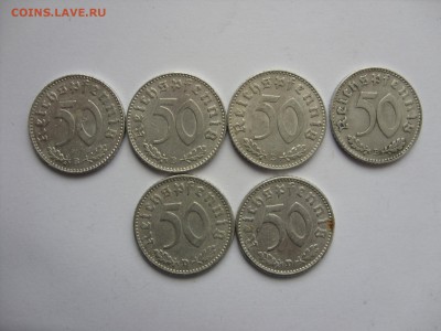50 пфеннигов 1943 B (4 шт) и D (2 шт). Германия. - 50 пф 1943 B и D 6 шт - 1.JPG
