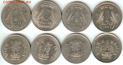 Индия-1 рупия-4шт. 1993, 2001, 2004, до 21.00 мск 05.02.2015 - Индия-1 рупия 1993, 2001, 2004-4 шт.