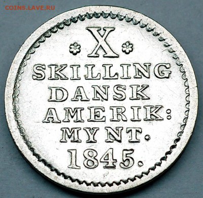 Датская Вест-Индия_10 скиллингов 1845. Ag; до 31.01_22.02мск - 6269