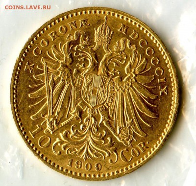 Австрия. Ф.Иосиф I. 10 корон 1909г Золото 3,38г до6.02в22.00 - CoinsWorldSUperCollection122