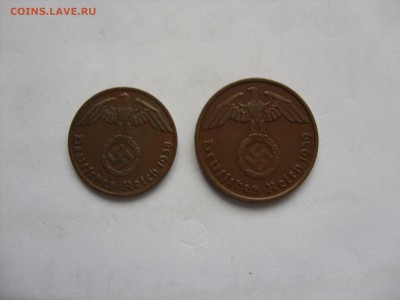1 пфенниг 1938 E и 2 пфеннига 1939 E. Германия. - 1 и 2 пф бронза - 2.JPG