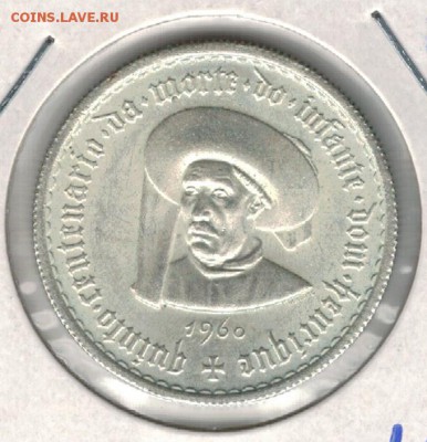 Ag ПОРТУГАЛИЯ 5 ЭСКУДО 1960 ГЕНРИХ 12.02 В 22.00МСК (А748) - 5-п5